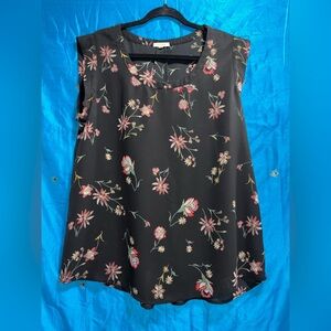 Pleione Black Sleeveless Floral Scoop Neck Top Women XL